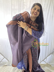 Bluish Purple Kora Muslin Saree-VS653