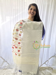 Silver Tissue Kora Organza Saree -Orangish Red -VS658