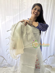 Silver Tissue Kora Organza Saree -Orangish Red -VS658