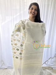 Silver Tissue Kora Organza Saree -Green-VS660