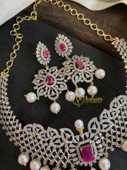 Bridal American Diamond Neckpiece-Red-Tilak Pendant-G4404