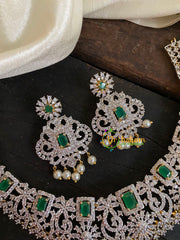 Bridal American Diamond Neckpiece-Green-Geometric-G4403