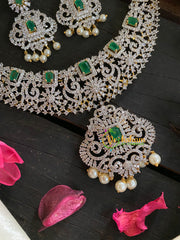 Bridal American Diamond Neckpiece-Green-Geometric-G4403
