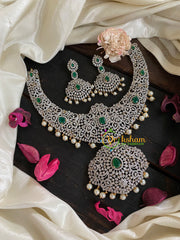 Bridal American Diamond Neckpiece-Green-G4402