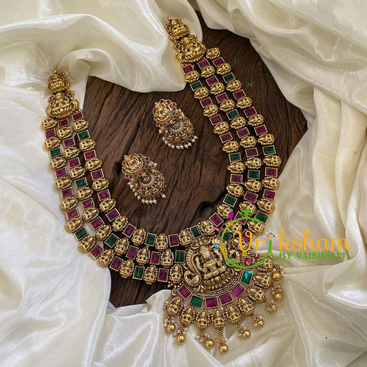 Premium Antique Bridal Lakshmi Haram -Red Green -G10500
