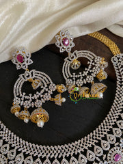 Bridal American Diamond Neckpiece-Red-Geometric-G4407