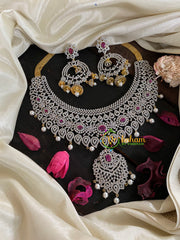 Bridal American Diamond Neckpiece-Red-Geometric-G4407