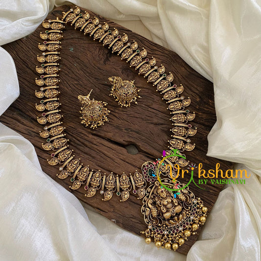 Premium Antique Temple Haram - Lakshmi Maanga Haram -Gold Bead-G10484