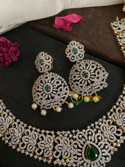 Bridal American Diamond Neckpiece-Green-G4401