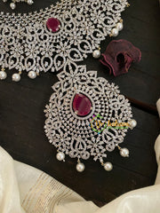 Bridal American Diamond Neckpiece-Red-Tilak Pendant-G4405