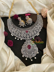 Bridal American Diamond Neckpiece-Red-Tilak Pendant-G4405