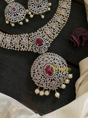 Bridal American Diamond Neckpiece-Red-G4409