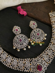 Bridal American Diamond Neckpiece-Red-G4409