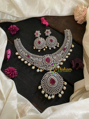 Bridal American Diamond Neckpiece-Red-G4410