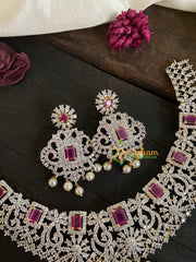 Bridal American Diamond Neckpiece-Red-Geometric-G4408