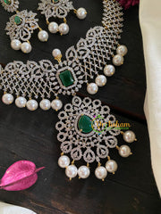 Bridal American Diamond Neckpiece-Green-Tilak Pendant-G4399