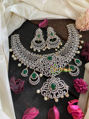 Bridal American Diamond Neckpiece-Green-Side Pendants-G4400