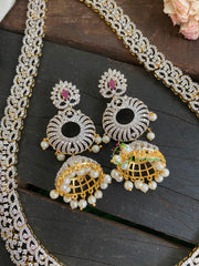 Royal American Diamond Bridal Red Haram-Side Pendants-G4394