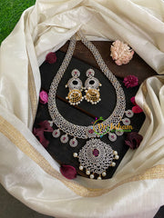 Royal American Diamond Bridal Red Haram-Side Pendants-G4394
