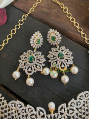 Bridal American Diamond Neckpiece-Green-Tilak Pendant-G4399