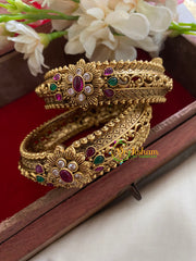 Premium Antique Openable Kada Bangle-AD Stone Floral-G3528