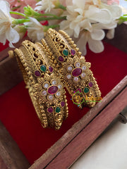 Premium Antique Openable Kada Bangle-AD Stone Floral-G3528