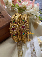 Premium Antique Openable Kada Bangle-AD Stone Floral-G3528