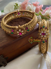 Premium Antique Openable Kada Bangle-AD Stone Floral-G3528