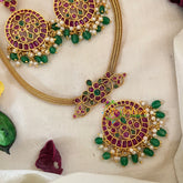 Premium AD Stone Addigai Choker-Red Green-G9590