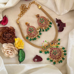 Premium AD Stone Addigai Choker -Red Green-G9588