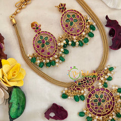 Premium AD Stone Addigai Choker -Red Green-G9588