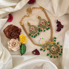 Premium AD Stone Addigai Choker-Green White Red -G9589