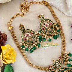 Premium AD Stone Addigai Choker-Green White Red -G9589