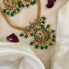 Premium AD Stone Addigai Choker-Green White Red -G9589