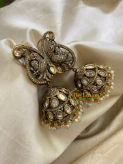 Pearl Victorian Diamond Jhumkas -Paisley Parrot -VV426