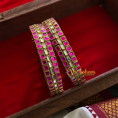 Kada Kundan Bangle-Square & Rectangle - Pink - G3655