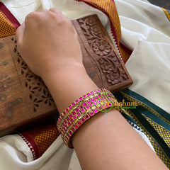 Kada Kundan Bangle-Square & Rectangle - Pink - G3655