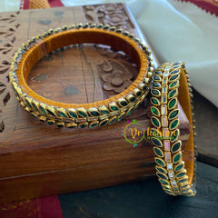Kada Kundan Bangle-Oval-Green-G3656