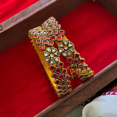 Kada Kundan Bangle-Square Flower-Red-G3658