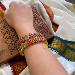Kada Kundan Bangle-Square Flower-Red-G3658