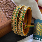 Kada Kundan Bangle-Square Rectangle-Green-G3659