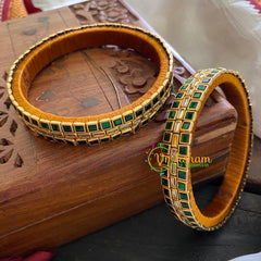 Kada Kundan Bangle-Square Rectangle-Green-G3659