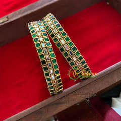 Kada Kundan Bangle-Square Rectangle-Green-G3659