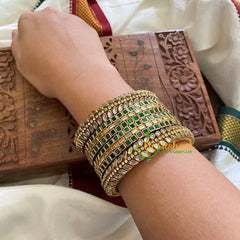 Kada Kundan Bangle-Square Rectangle-Green-G3659
