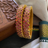 Kada Kundan Bangle-Square-Pink-G3660