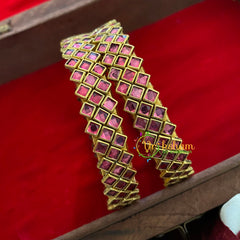 Kada Kundan Bangle-Square-Pink-G3660