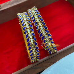 Kada Kundan Bangle-Oval-Blue-G3661