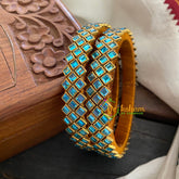 Kada Kundan Bangle-Square-Aqua Blue-G3662
