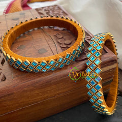 Kada Kundan Bangle-Square-Aqua Blue-G3662