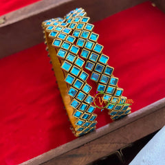 Kada Kundan Bangle-Square-Aqua Blue-G3662